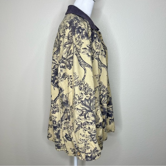 Coldwater Creek Petite Beige & Blue Floral Linen Button Front Barn Jacket Sz PL - Picture 8 of 10